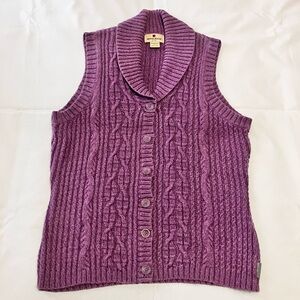 Woolrich | Purple Cotton/Ramie Shawl Collar Cable Knit Sweater Vest | Size S